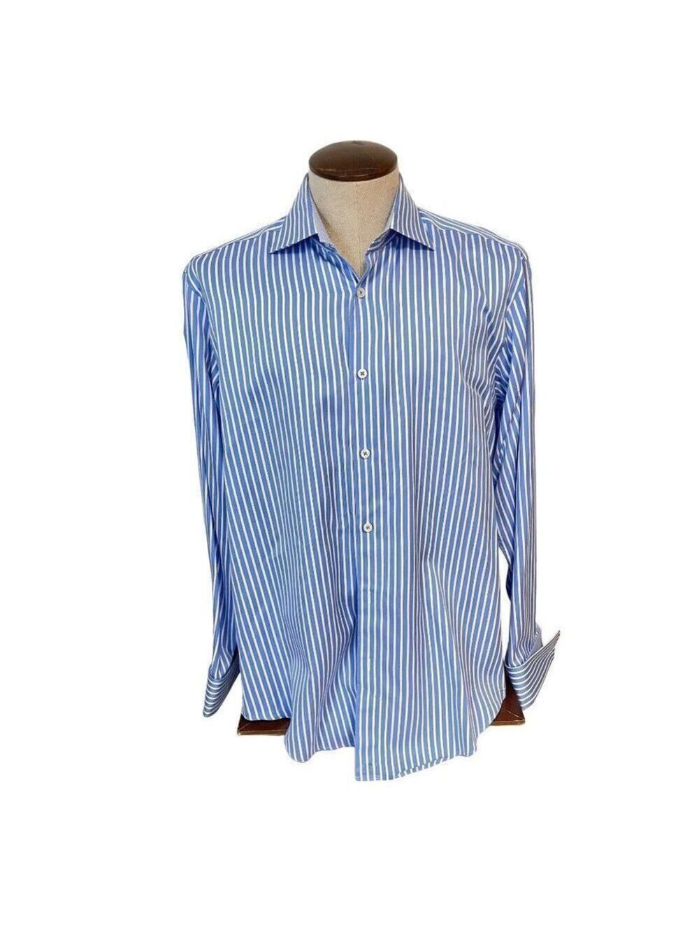 Bugatchi Uomo Blue Stripe Dress Shirt 16.5 41